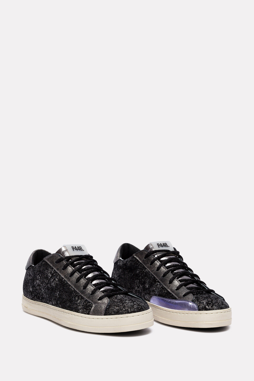 John Etna Distressed Metallic Leather Lace-Up Sneakers